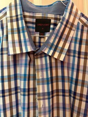 💁‍♂️5X Men’s Linea Uomo Blue/Brown/Purple Summer Plaid Button-Up Short-Sleeve